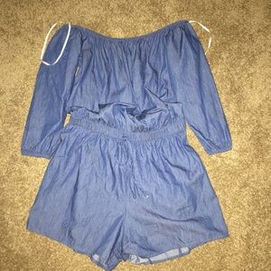 jean style off shoulder romper